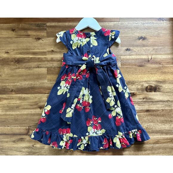 Janie & Jack Navy Blue Red Strawberry Sweet Short Sleeve Cotton Ruffle Dress 2T - Picture 5 of 8